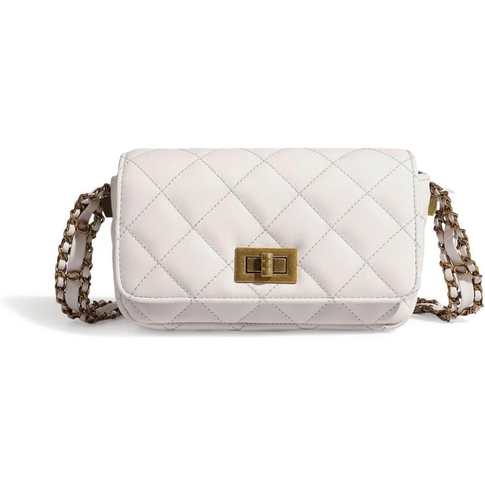 Women Quilted Faux Leather Shoulder Bag Small Crossbody Purse with Chain